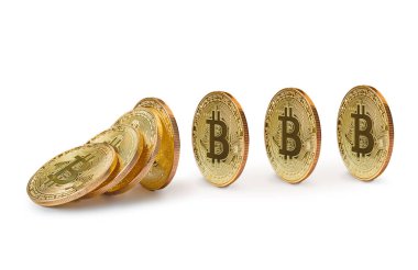 Düşen bitcoin 'ler beyaz arkaplanda izole edildi