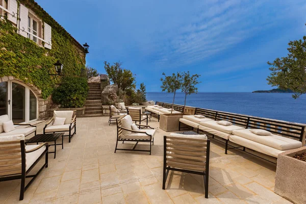 Cafe Island Sveti Stefan Czarnogóra Tło Architektury Przyrody — Zdjęcie stockowe