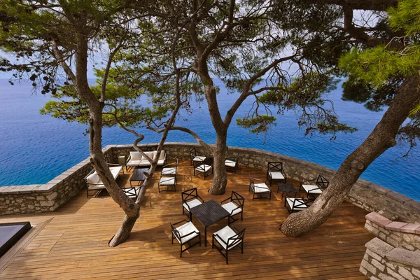 Café Isla Sveti Stefan Montenegro Arquitectura Naturaleza Fondo — Foto de Stock