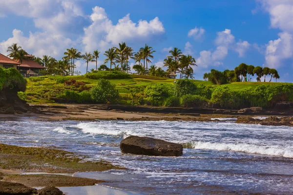 Plaża Pobliżu Świątyni Tanah Lot Bali Indonezja Tło Podróży — Zdjęcie stockowe