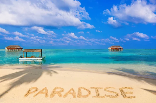 Word Paradise Strandon Természet Nyaralás Háttér — Stock Fotó