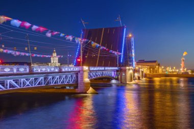 Neva Nehri ve Sarayı (Dvortsovy) Köprüsü - St. Petersburg Rusya