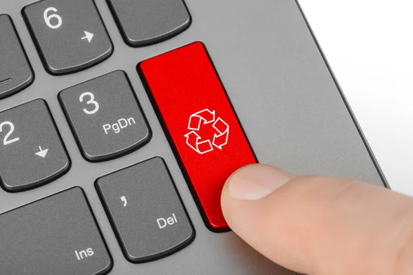 Teclado Computador Com Símbolo Reciclagem Conceito Tecnologia — Fotografia de Stock