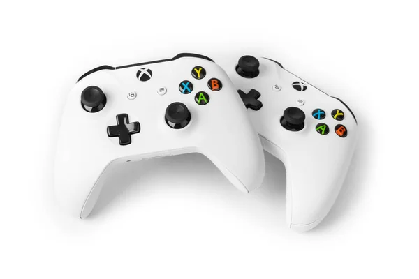 Moscow Russia April 2019 Wireless Gamepads Xbox Console Isolated White — Stock Photo, Image