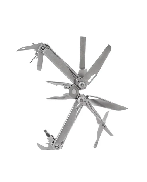 Multitool Aperto Acciaio Isolato Sfondo Bianco — Foto Stock