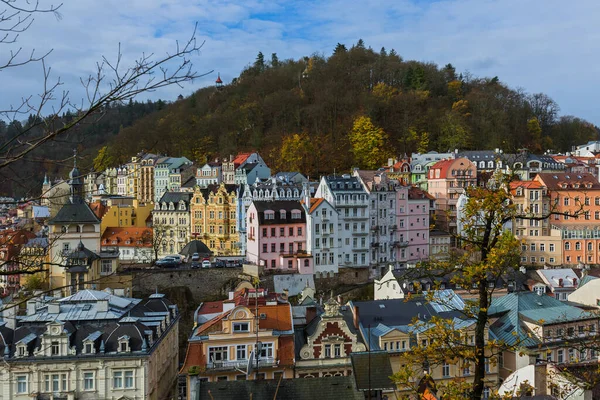 Karlovy Vary Csehországban Utazási Építészeti Háttér — Stock Fotó