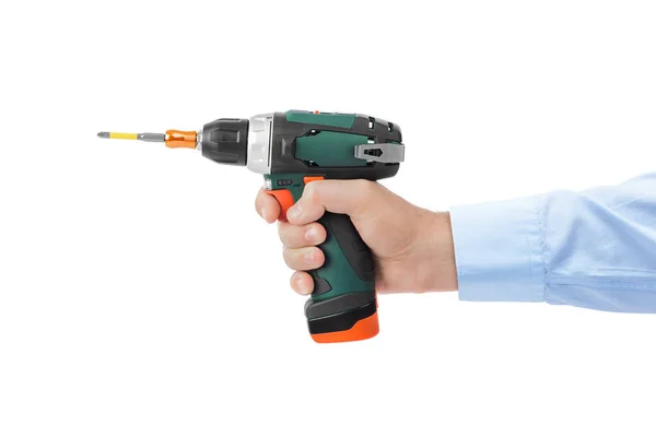 Electric Drill Screwdriver Hand Isolated White Background — Stock Photo, Image