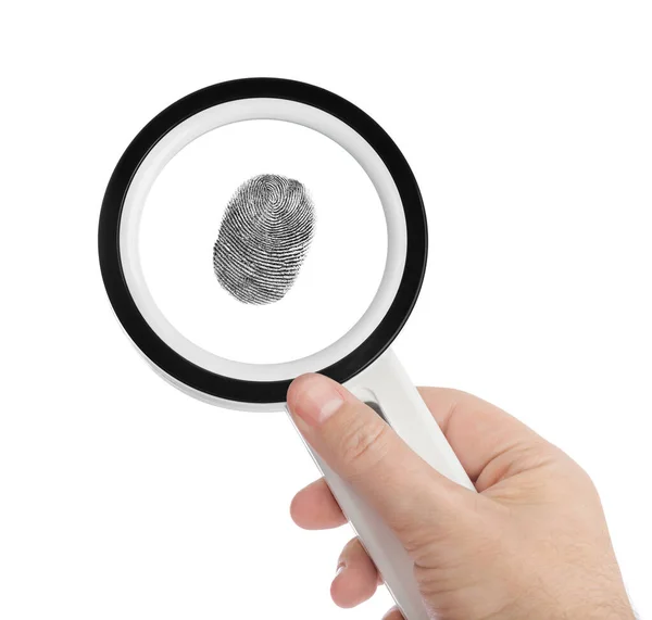 Magnifying Glass Hand Fingerprint Isolated White Background — Stock Photo, Image