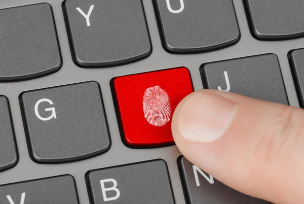 Клавиатура Компьютера Отпечатками Пальцев Концепция Безопасности — стоковое фото