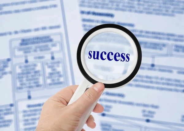 Magnifying Glass Hand Word Success Business Background — Stock Photo, Image