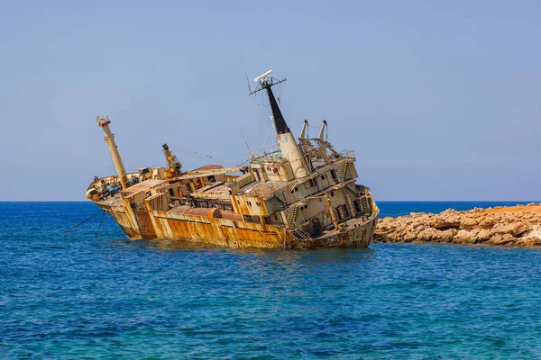 Old ship wreck near coast - Paphos Cyprus - travel background