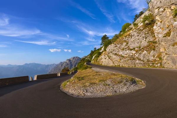 Estrada Montanhas Kotor Bay Pôr Sol Montenegro Natureza Arquitetura Fundo — Fotografia de Stock