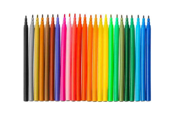 Meerkleurige Stiften Viltstiften Geïsoleerd Witte Achtergrond — Stockfoto