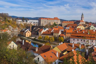 Çek Cumhuriyeti 'ndeki Cesky Krumlov şehir manzarası - seyahat ve mimari arka plan