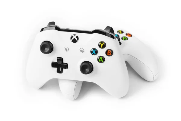 Moscow Russia April 2019 Wireless Gamepads Xbox Console Isolated White — Stock Photo, Image