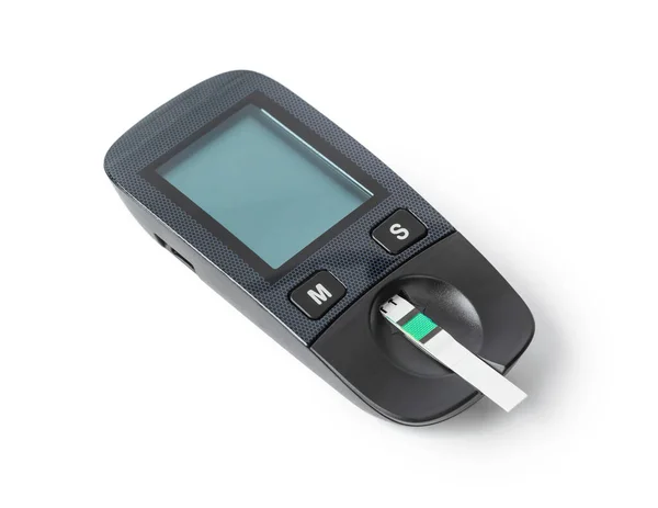 Diabetes Bloedsuikerglucometer Geïsoleerd Witte Achtergrond — Stockfoto