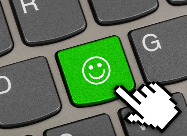 Teclado Ordenador Con Tecla Sonrisa Concepto Negocio — Foto de Stock