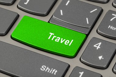 Seyahat tuşuna sahip bilgisayar klavyesi - teknoloji arkaplanı