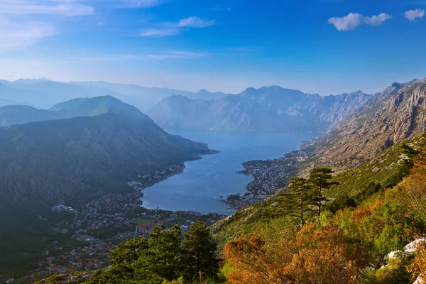 Kotor Bay Solnedgången Montenegro Natur Och Arkitektur Bakgrund — Stockfoto