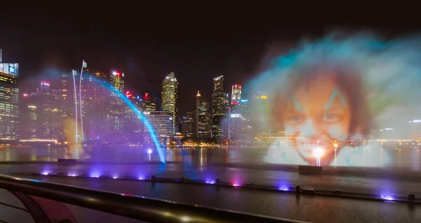 Singapore Aprile Laser Show Singapore Marina Bay Aprile 2016 Singapore — Foto Stock