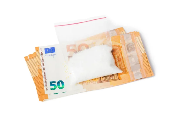 Packet Narcotic Money Isolated Black Background — Stock Photo, Image