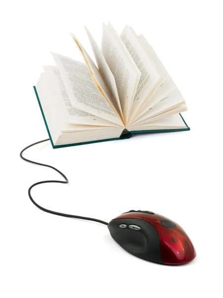 Computador mouse e livro — Fotografia de Stock