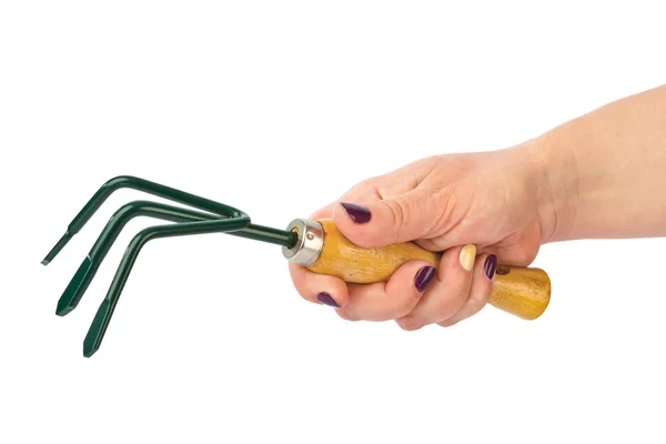 Garden hoe tool in hand — Stock Photo, Image