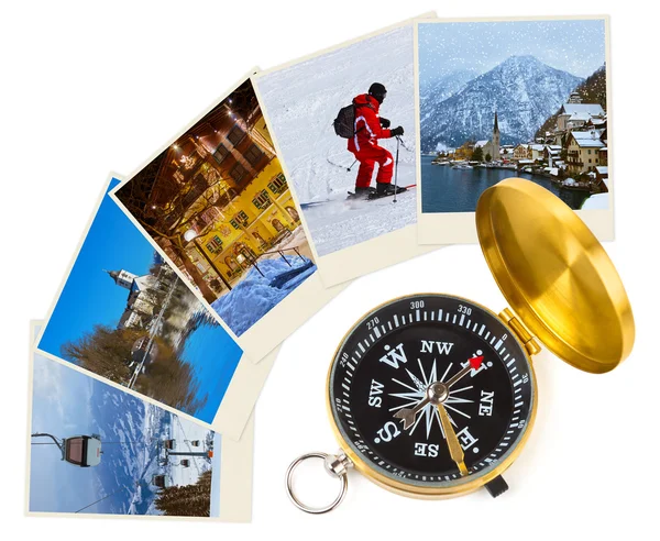 Mountains ski Austria images and compass — Stock Photo, Image