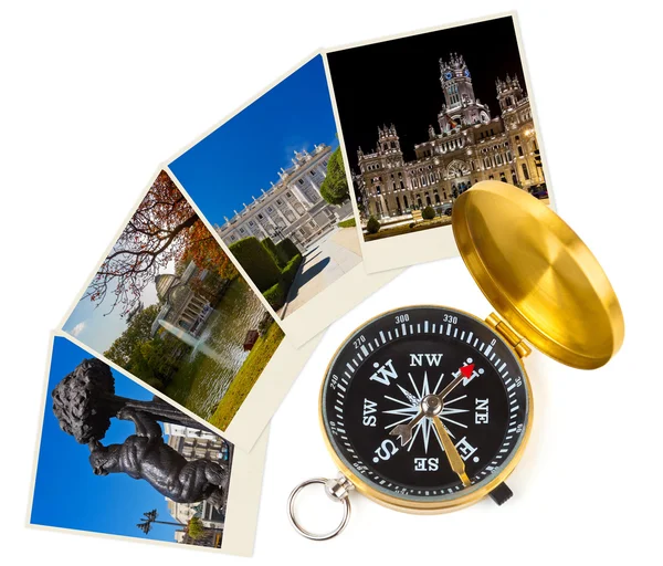 Madrid Spain travel images and compass (my photos) — Stock Photo, Image