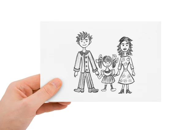 Mano con disegno famiglia felice — Foto Stock