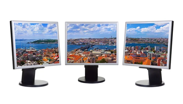 Istanbul Turkey panorama in computer screens — Stock Photo, Image