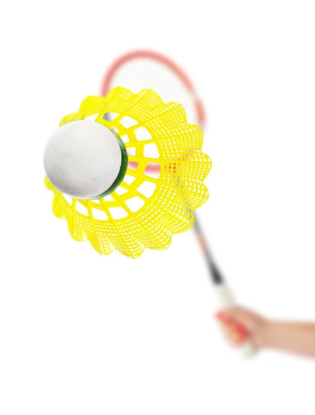 Hand with badminton racket — Stock Photo, Image