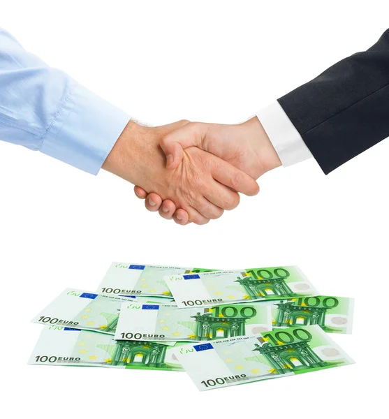 Handdruk en geld euro — Stockfoto