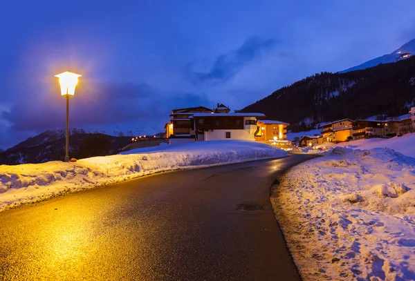 Ośrodek narciarski Góry Solden Austria o zachodzie słońca — Zdjęcie stockowe