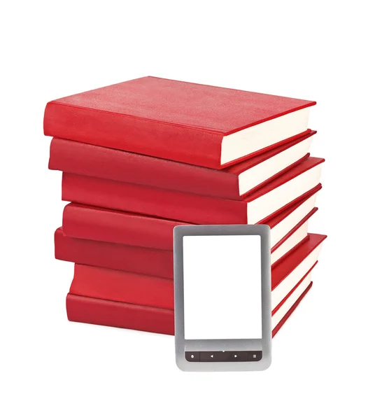 E-book reader and books — Stock Photo, Image