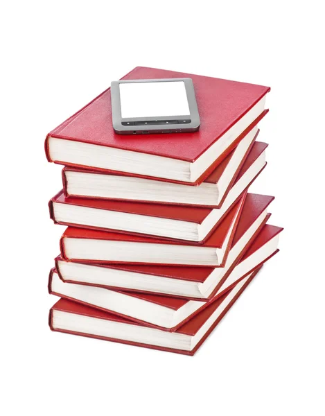 E-book reader and books — Stock Photo, Image