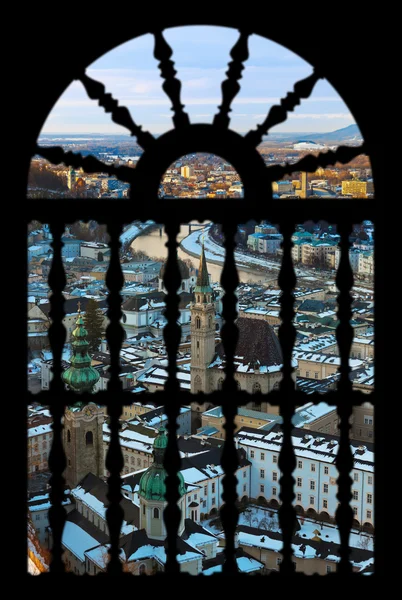 Salzburg Austria in window — Stock Photo, Image