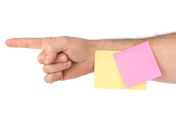 Hand and note paper — Stock Photo, Image