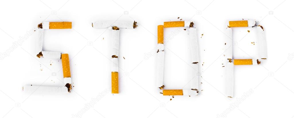 Word Stop made of broken cigarettes