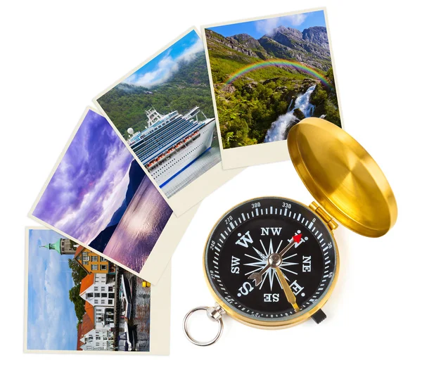 Norway travel images and compass (my photos) — Stock Photo, Image