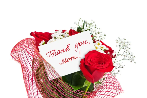 Roses bouquet and card for Mother — Stock Photo, Image