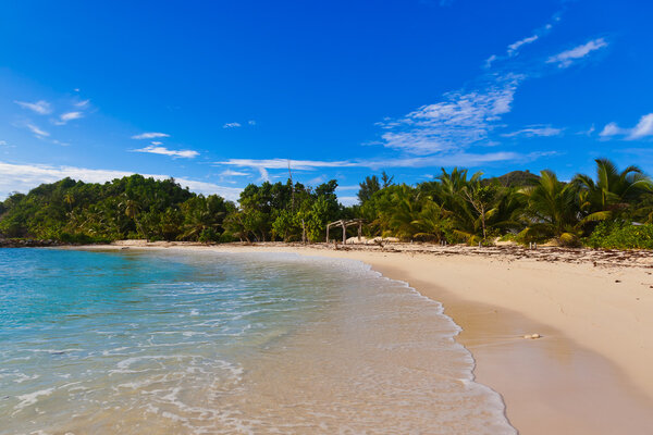 Сейшельский тропический пляж на закате
