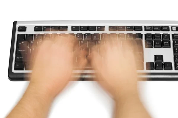 计算机键盘和运动模糊的手 — 图库照片