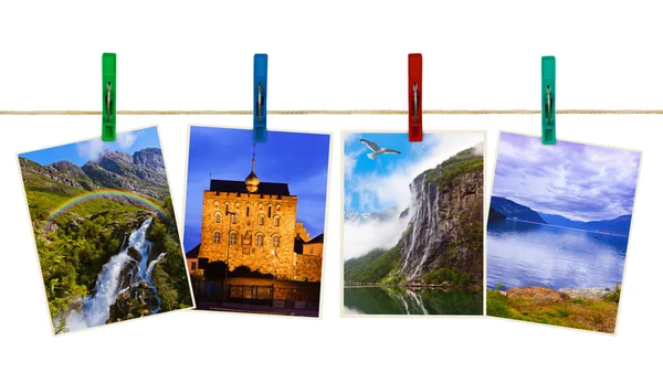 Norsko cestování fotografie na clothespins — Stock fotografie