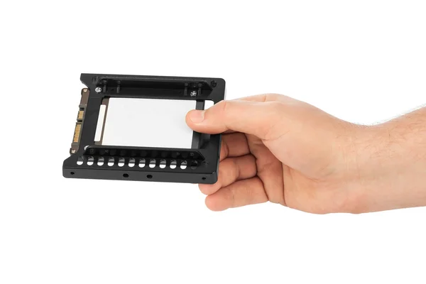 Rukou a počítačové Ssd disk — Stock fotografie