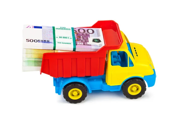 Camión de juguete con dinero — Foto de Stock