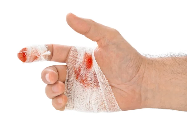 Hand mit Blut und Verband — Stockfoto