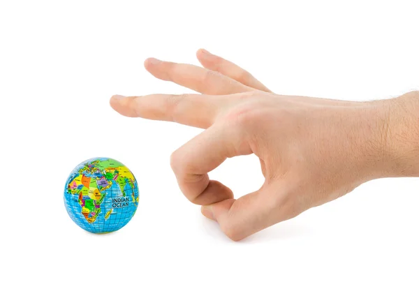 Hand en globe — Stockfoto