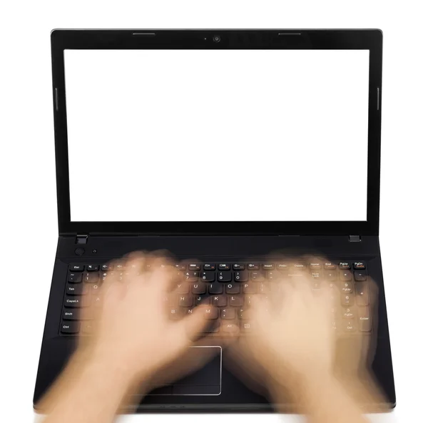 Notebook en motion blur handen — Stockfoto