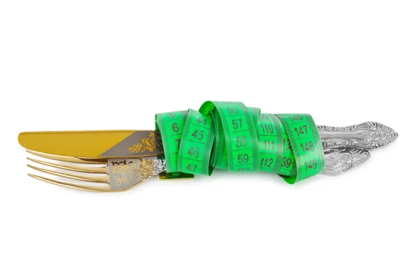 Cuchillo tenedor y cinta métrica — Foto de Stock